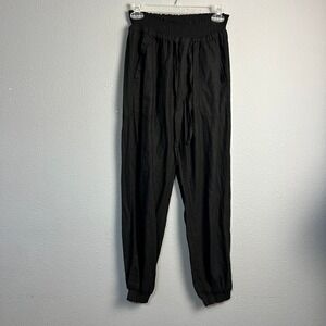 Love Tree Black Linen Blend Smocked Waist‎ Drawstring Jogger Pants Small NWT